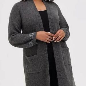 Torrid long sleeve gray sequin duster sweater size 4X plus size NWT